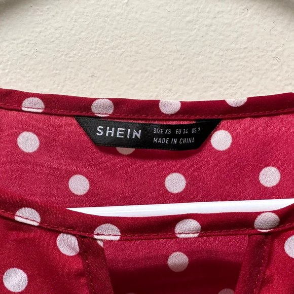Shein Red Keyhole Neck Dress with White Dots, XS, Pre-owned - Picture 4 of 6